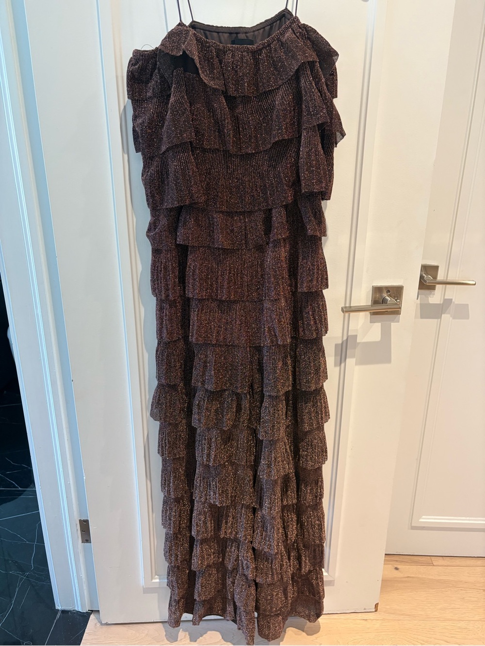 Tiered Ruffle Evening Dress in Dark Brown